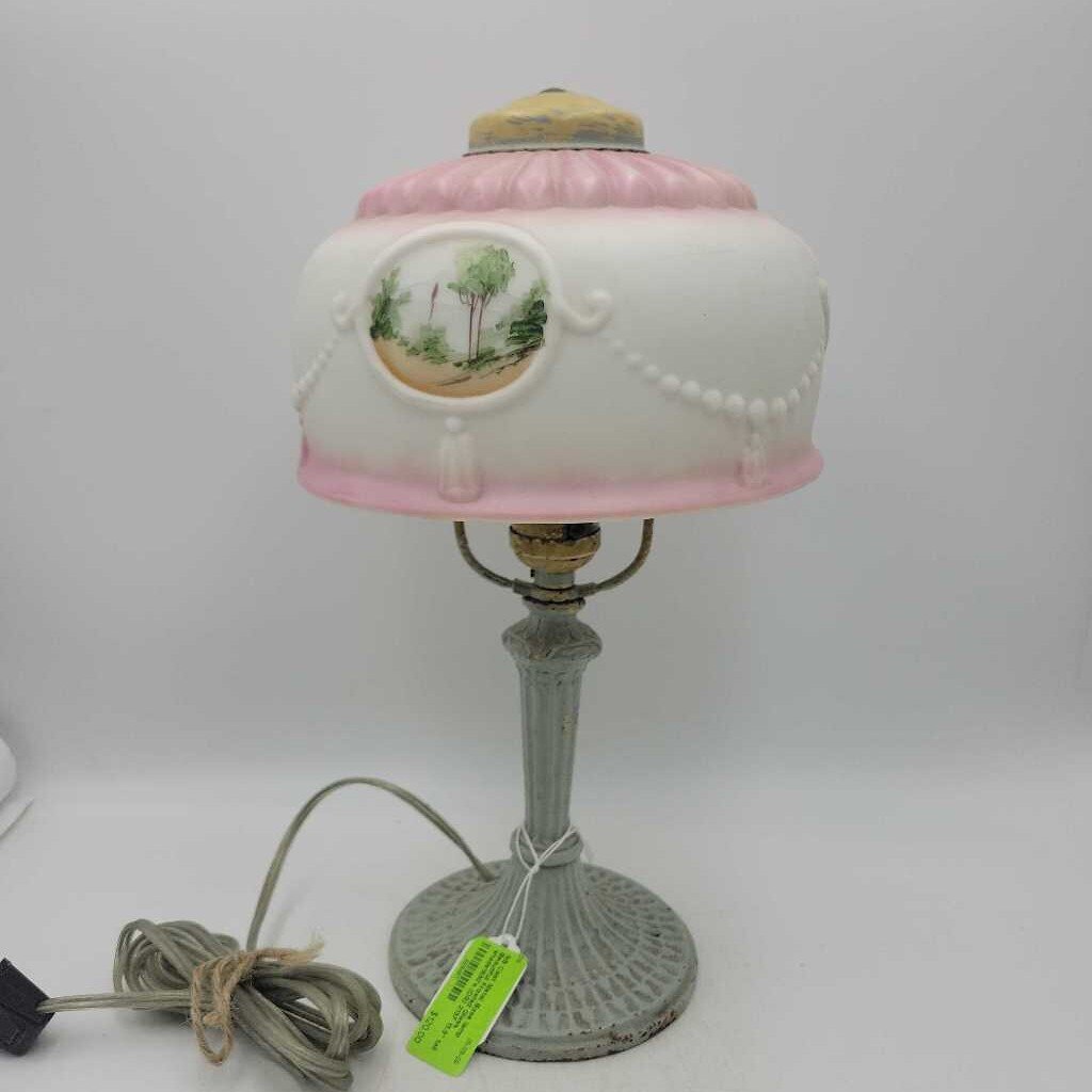 Cast Metal Base lamp Beautiful Frosted Glass shade1930's (DS) 2137