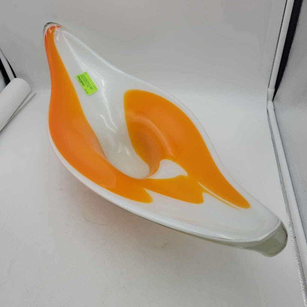 Orange Swirl Art Glass vase bowl dish (YVO) (506)
