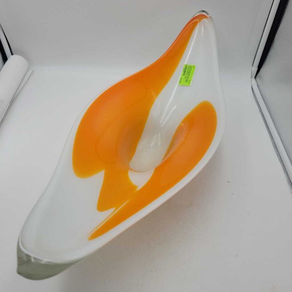 Orange Swirl Art Glass vase bowl dish (YVO) (506)