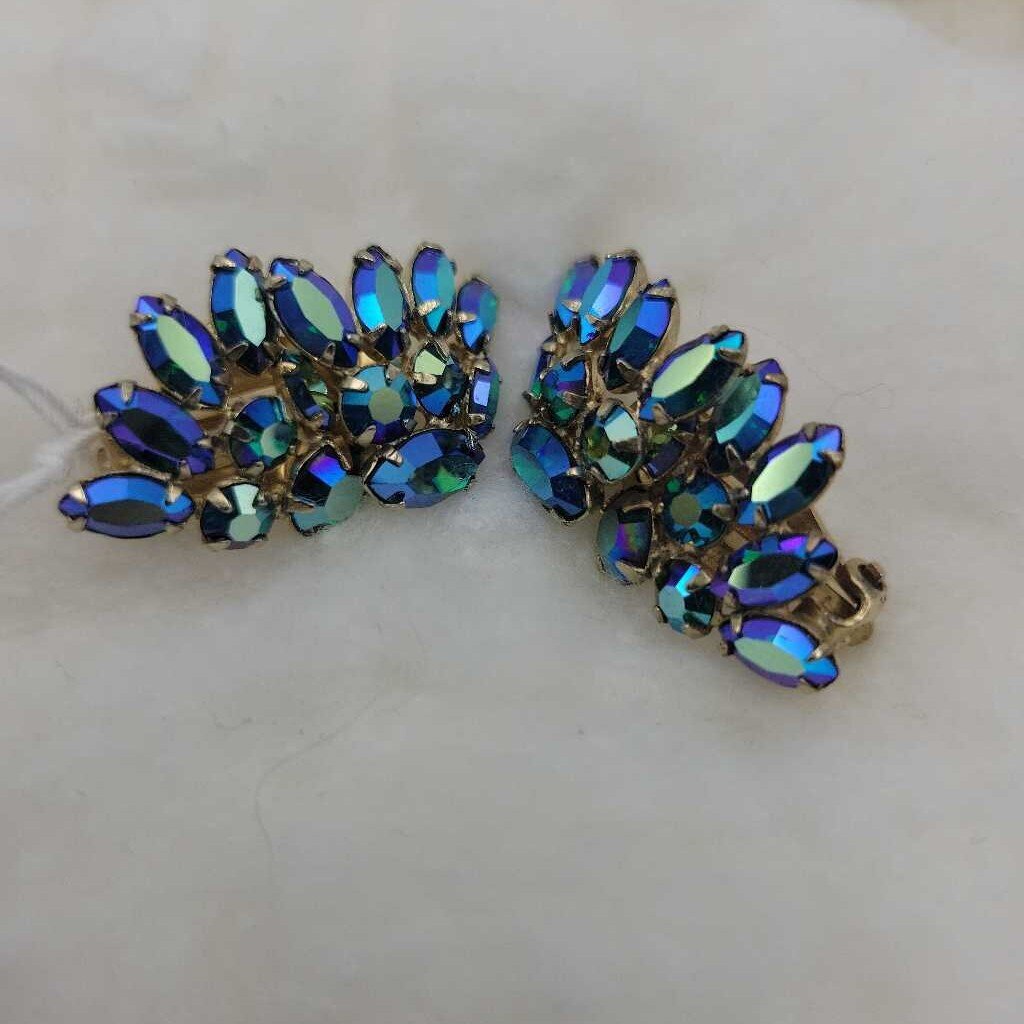 Vintage Blue-Green Sherman Clip Ons - #12368 (VT)