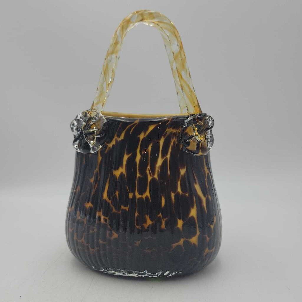 Glass hand blown cheetah print purse (BG)