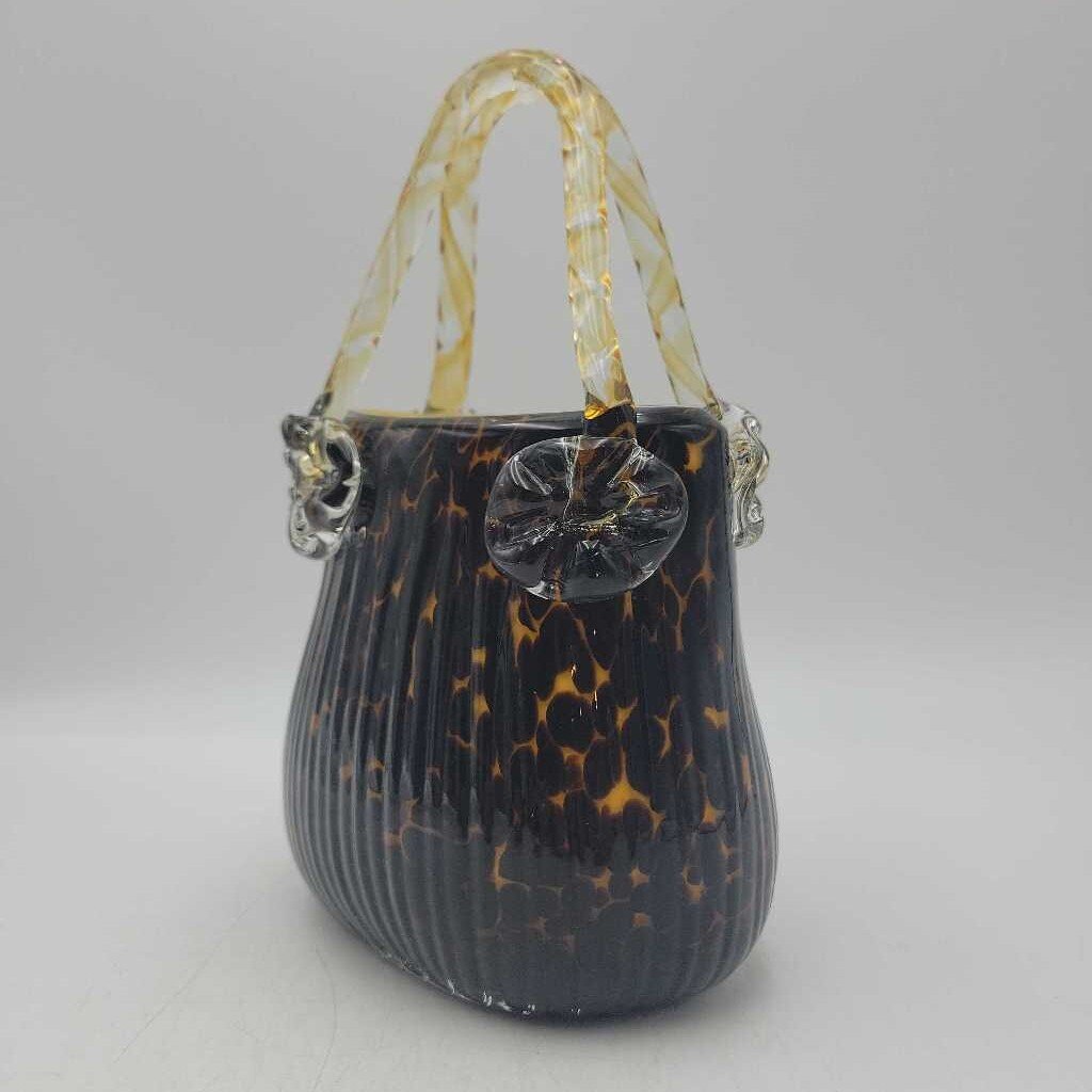 Glass hand blown cheetah print purse (BG)