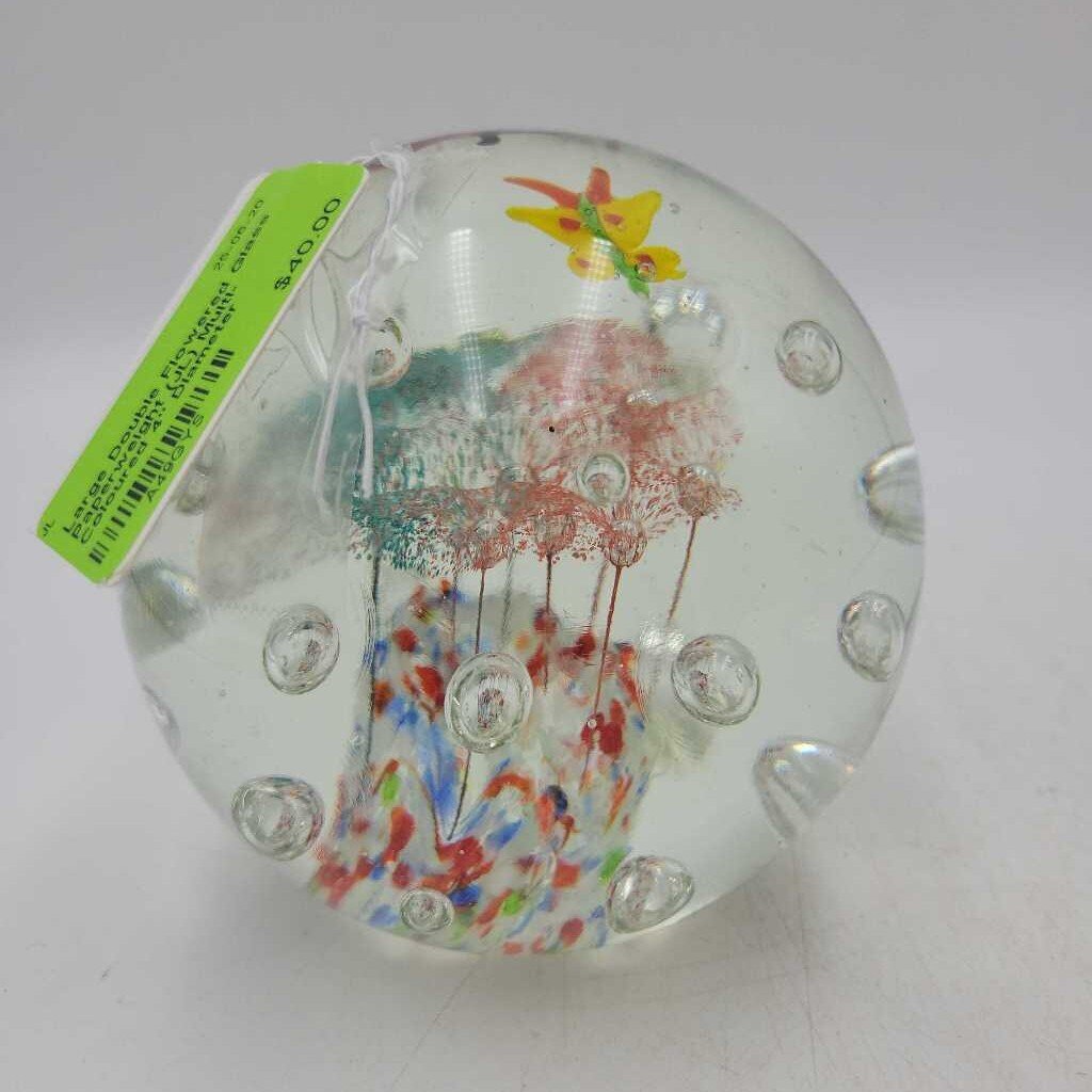 Large Double Flowered Glass Paperweight (JL)