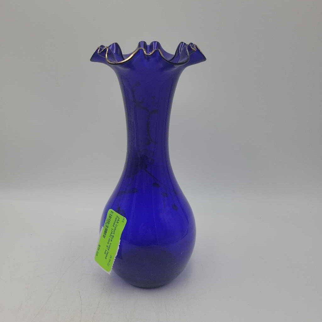 Cobalt Blue Vase Hand Painted (JAS)