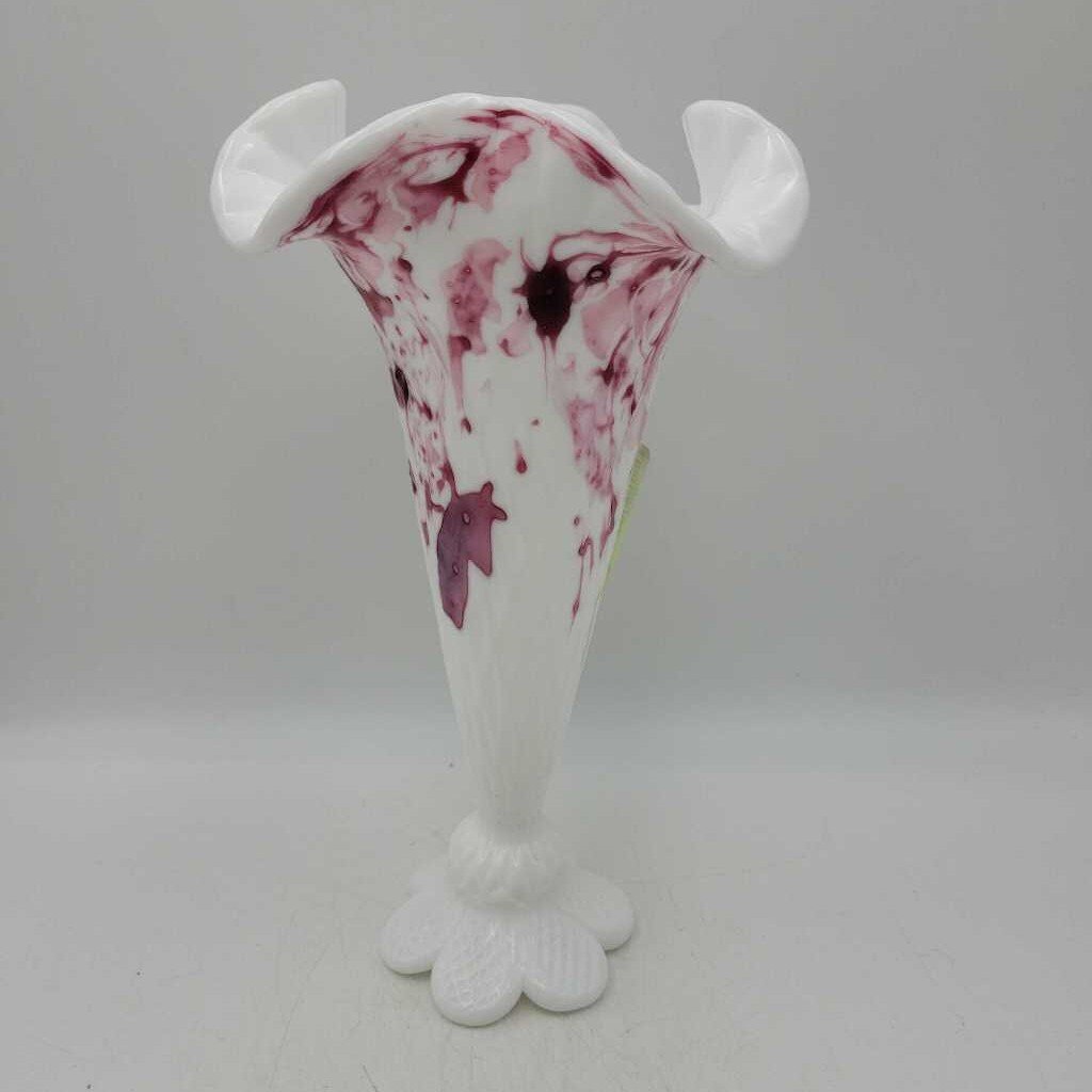 White and Red Fluted Vase (YVO) (506)