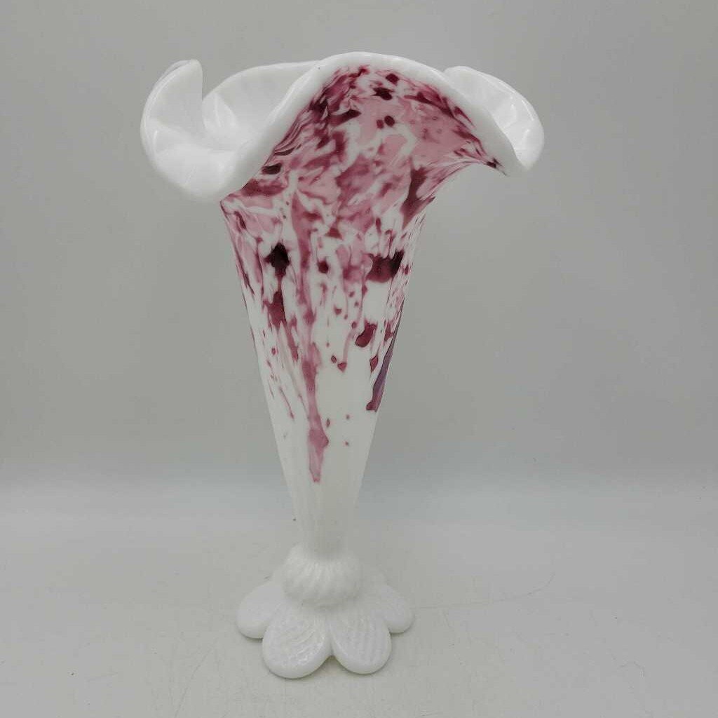 White and Red Fluted Vase (YVO) (506)