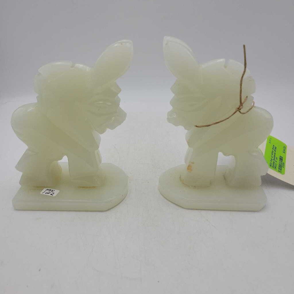 Pair of White Stone Donkey Bookends #2366 (MCC)