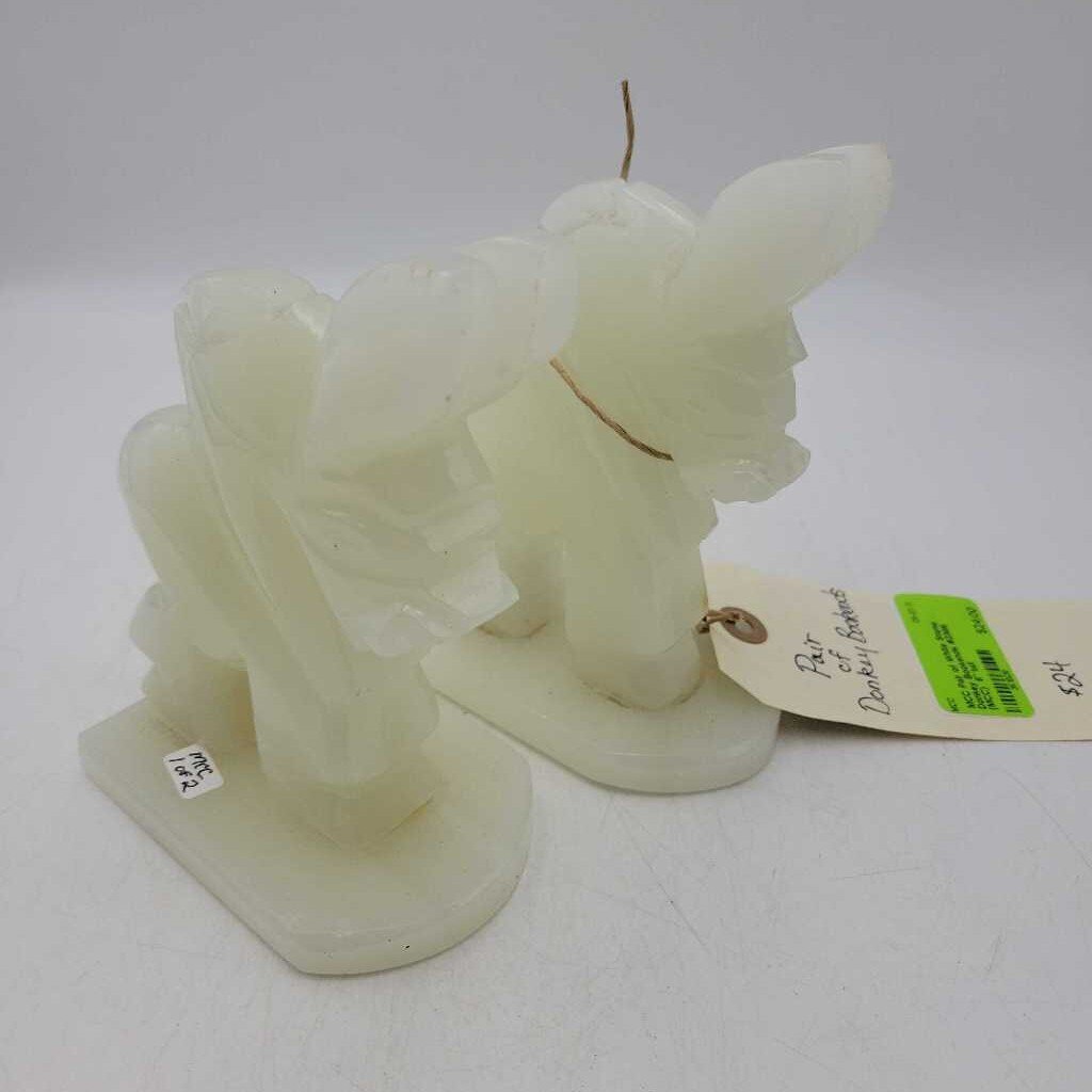 Pair of White Stone Donkey Bookends #2366 (MCC)
