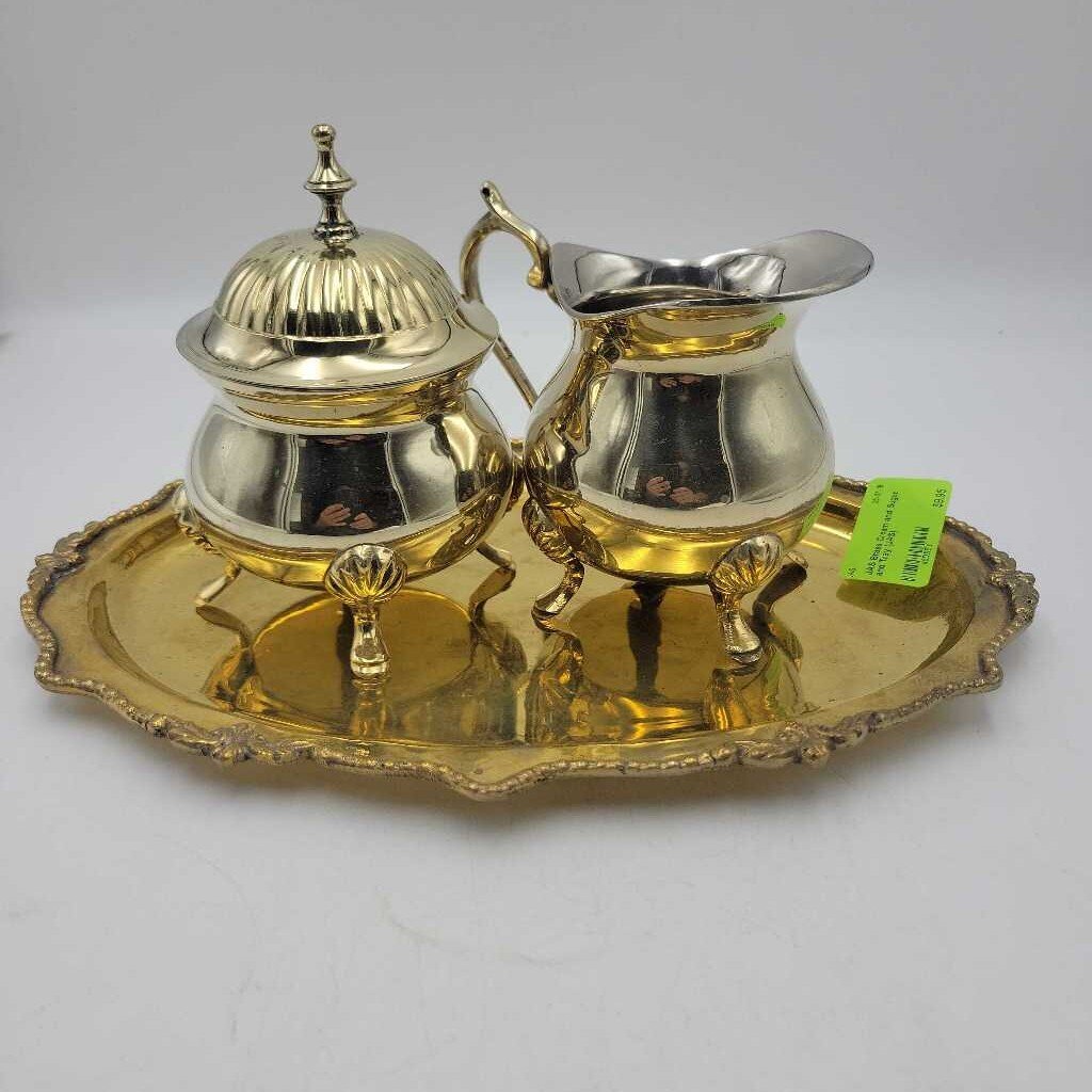 Brass Cream and Sugar and Tray (JAS)
