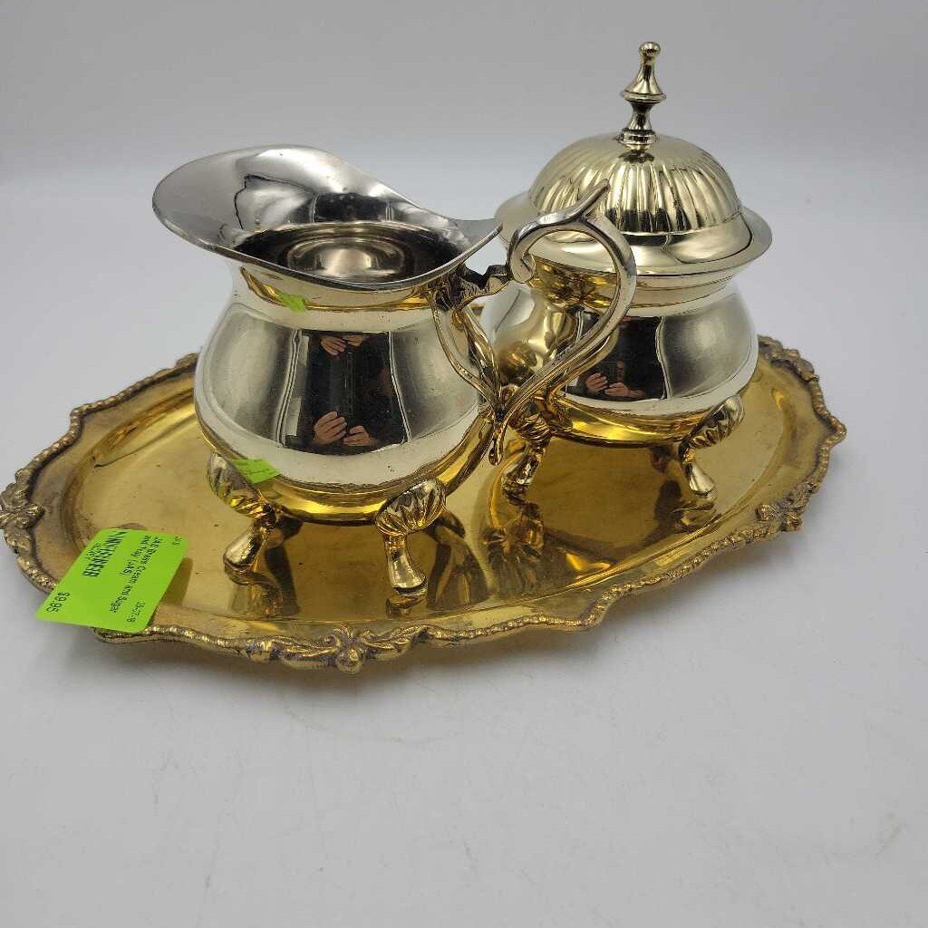 Brass Cream and Sugar and Tray (JAS)