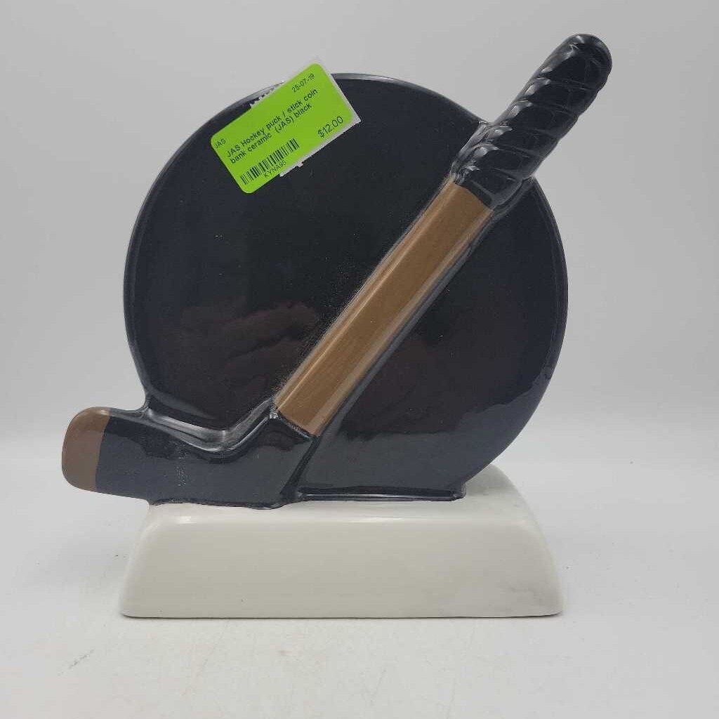 Hockey puck / stick coin bank ceramic (JAS)
