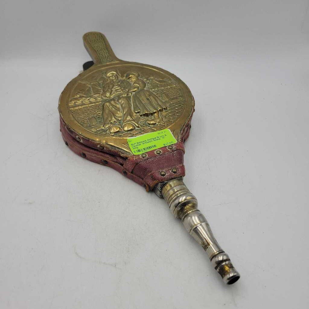 Bellows Antique Brass & Leather W/Dutch Scene