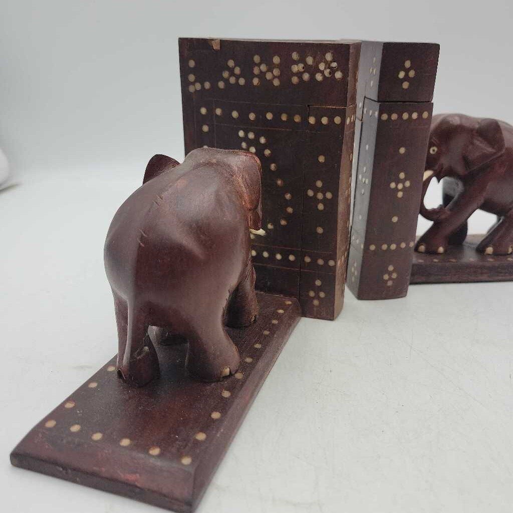 Sri Lanka Ebony hand carved book ends Elephants with secret compartments (SBG)