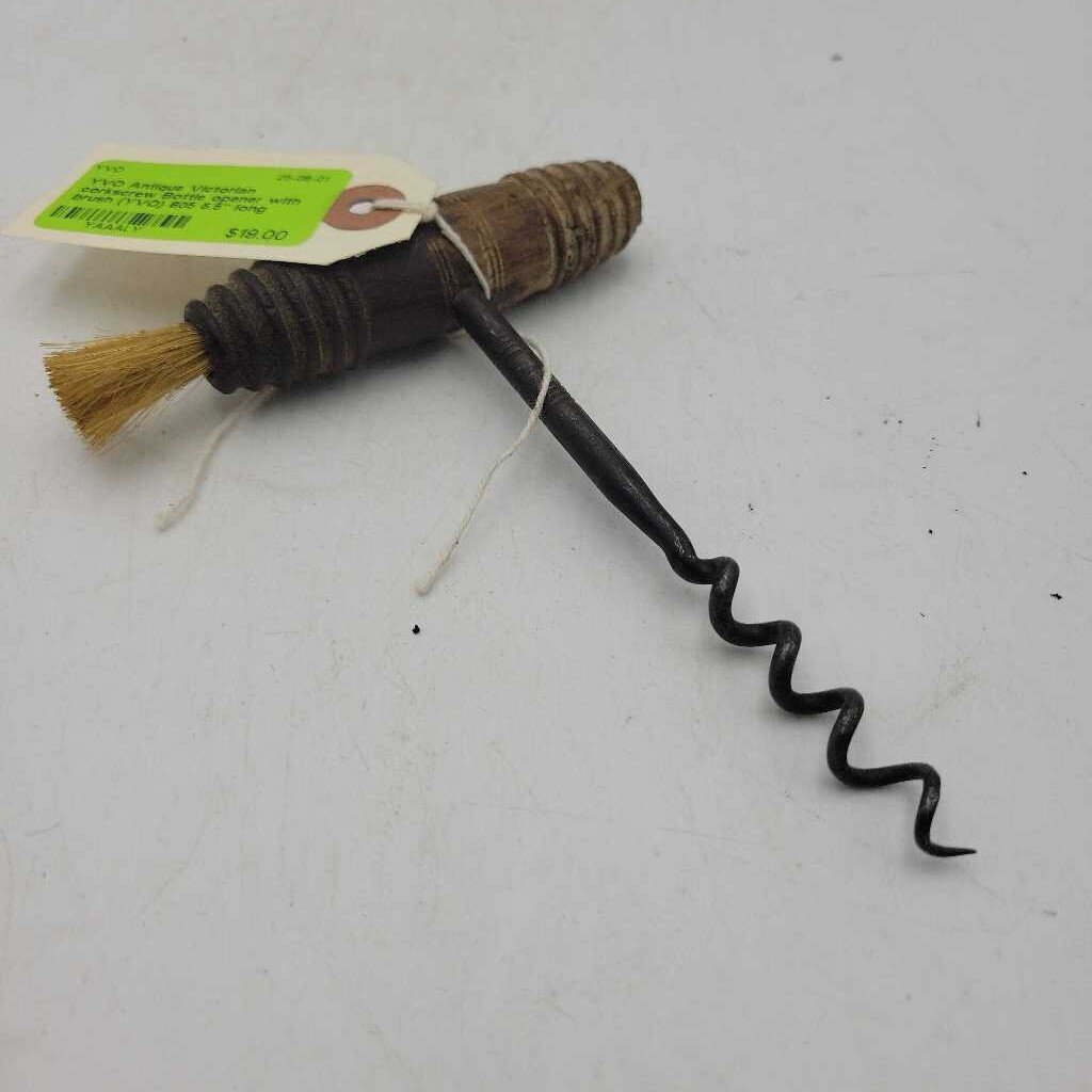 Antique Victorian corkscrew Bottle opener with brush (YVO) 805
