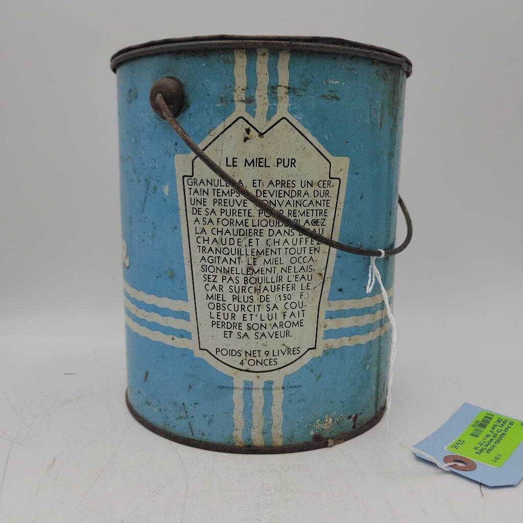Pure Manitoba Antique Honey Tin pail Newton Siding (DR)