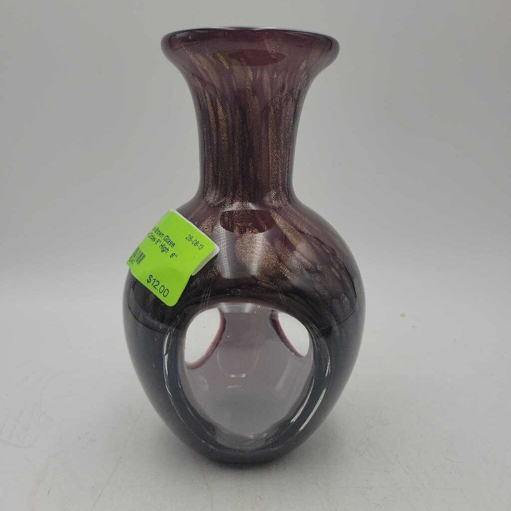 Vase Brown Glass W/Clear Circles 6" High (SLP)