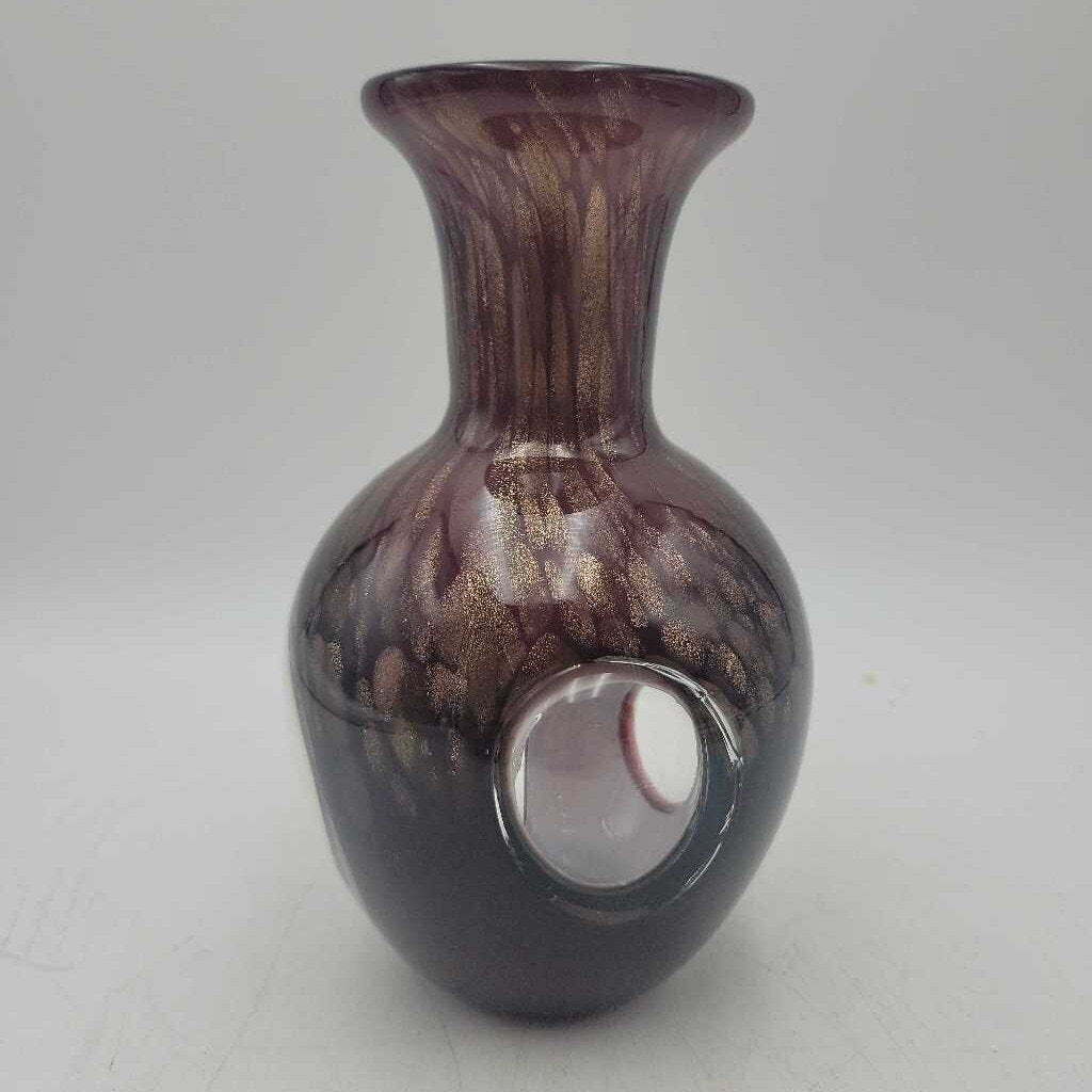 Vase Brown Glass W/Clear Circles 6" High (SLP)