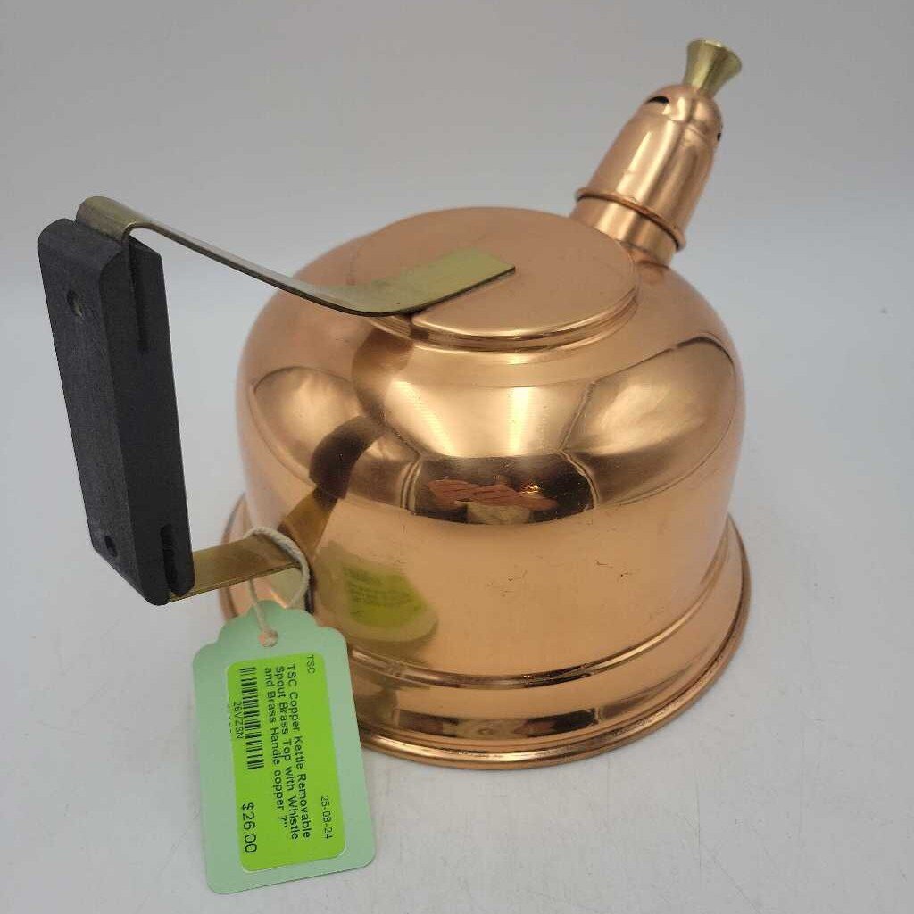 Copper Kettle Removable Spout Brass Top with Whistle and Brass Handle