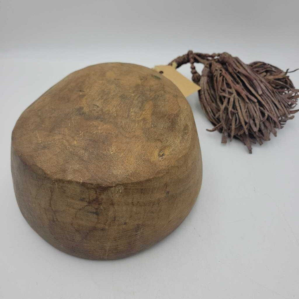 Wood Bowl with Leather Tassels