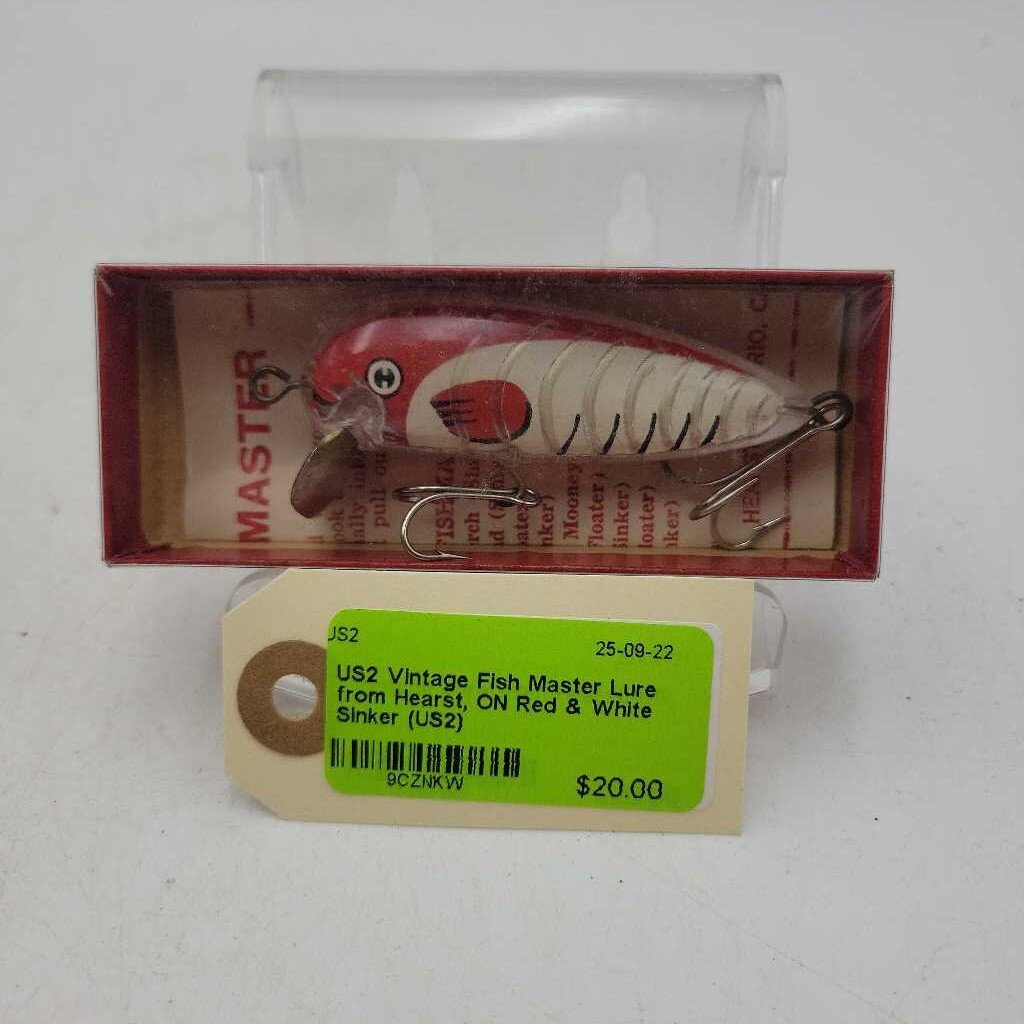 Vintage Fish Master Lure from Hearst, ON Red & White Sinker (US2)