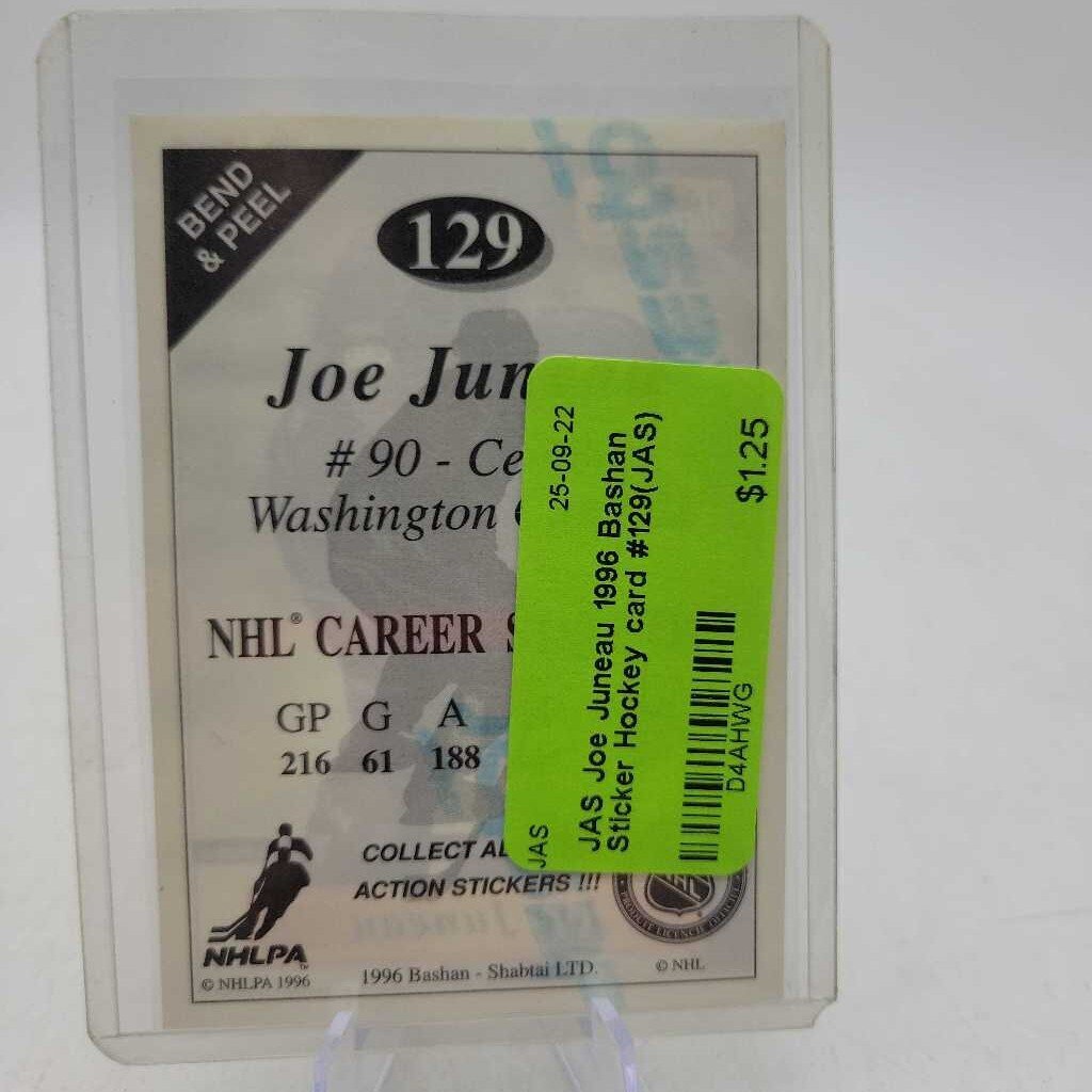 Joe Juneau 1996 Bashan Sticker Hockey card #129(JAS)