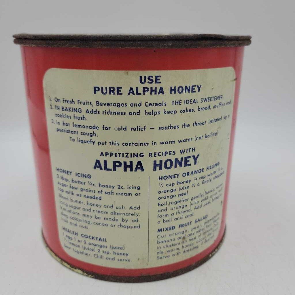 Alpha Pure Creamed Honey Tin Red deer Alberta (Jef) 4lbs