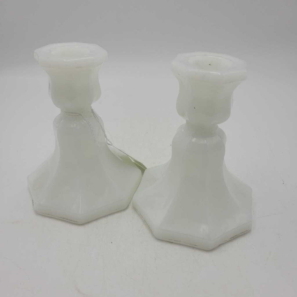 Antique Milk Glass Candlestick Holder pair (RHA)