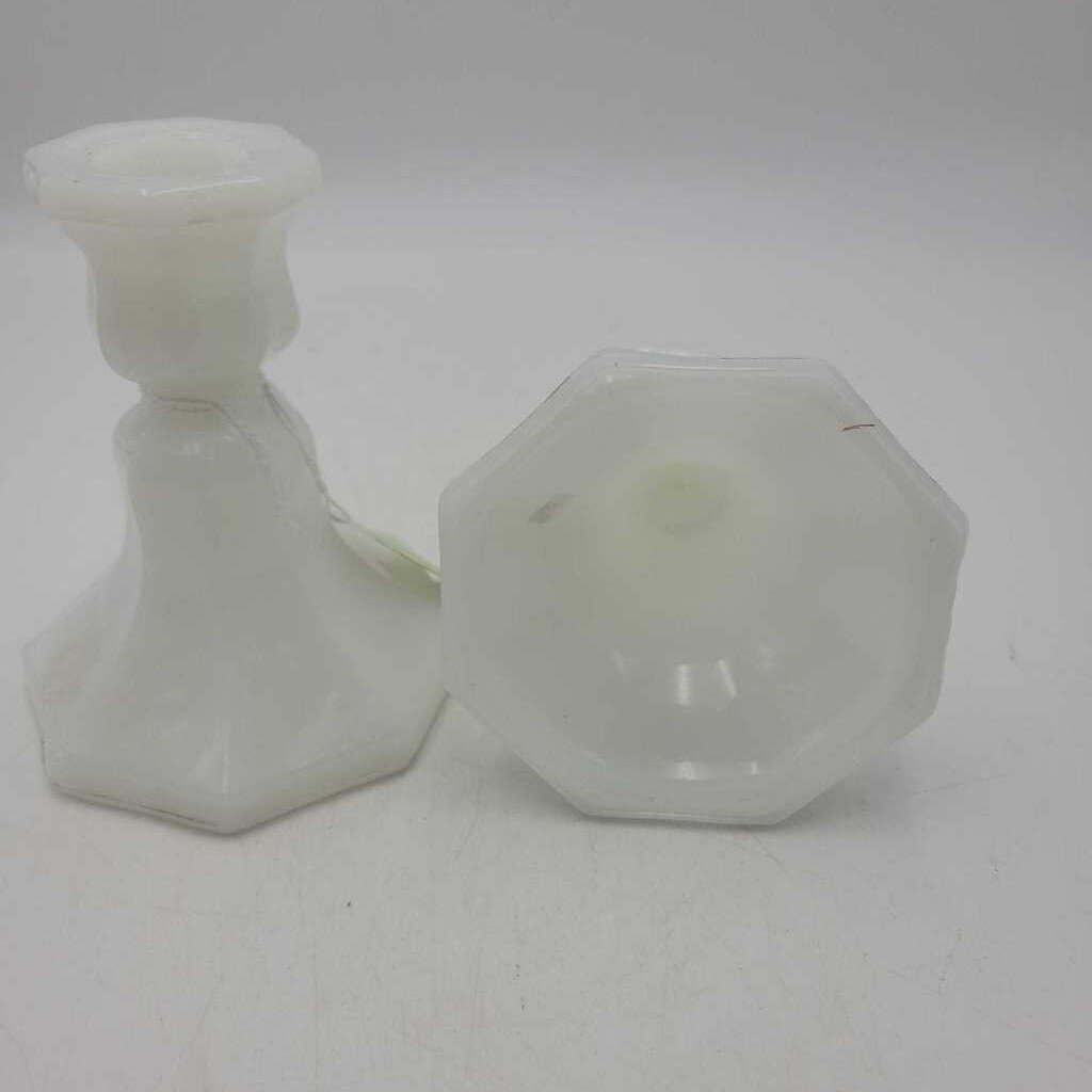 Antique Milk Glass Candlestick Holder pair (RHA)
