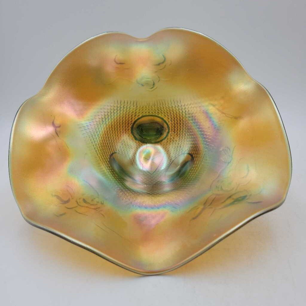 Green Carnival Glass footed bowl (JL)