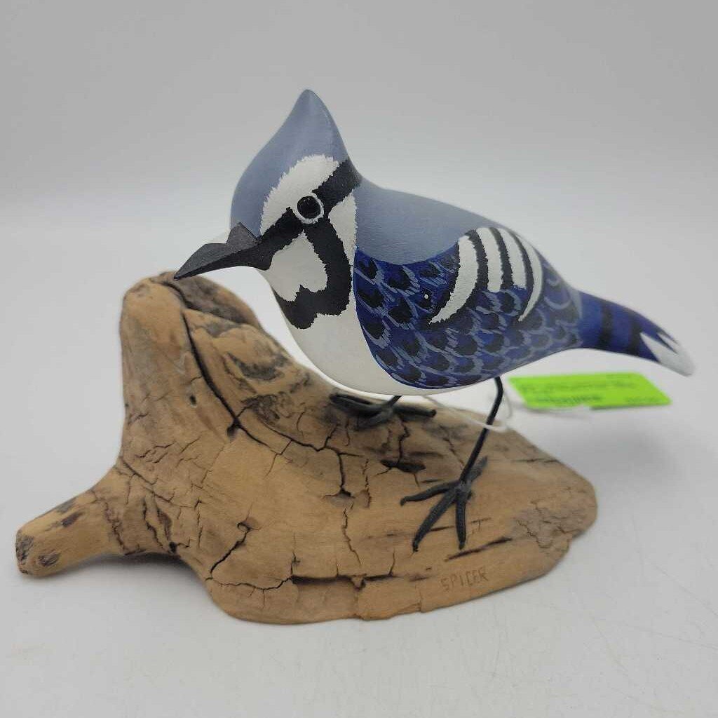 L Spicer Hand Carved Blue Jay Niagara Falls (DEB)