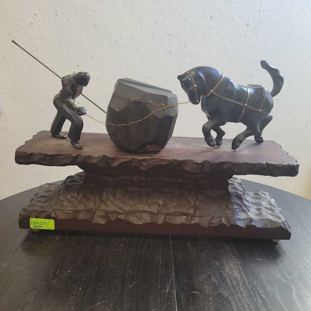 2 Piece Rare Wooden Carving Horse and man Humidor ? (JAS)