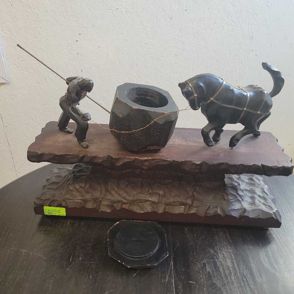 2 Piece Rare Wooden Carving Horse and man Humidor ? (JAS)