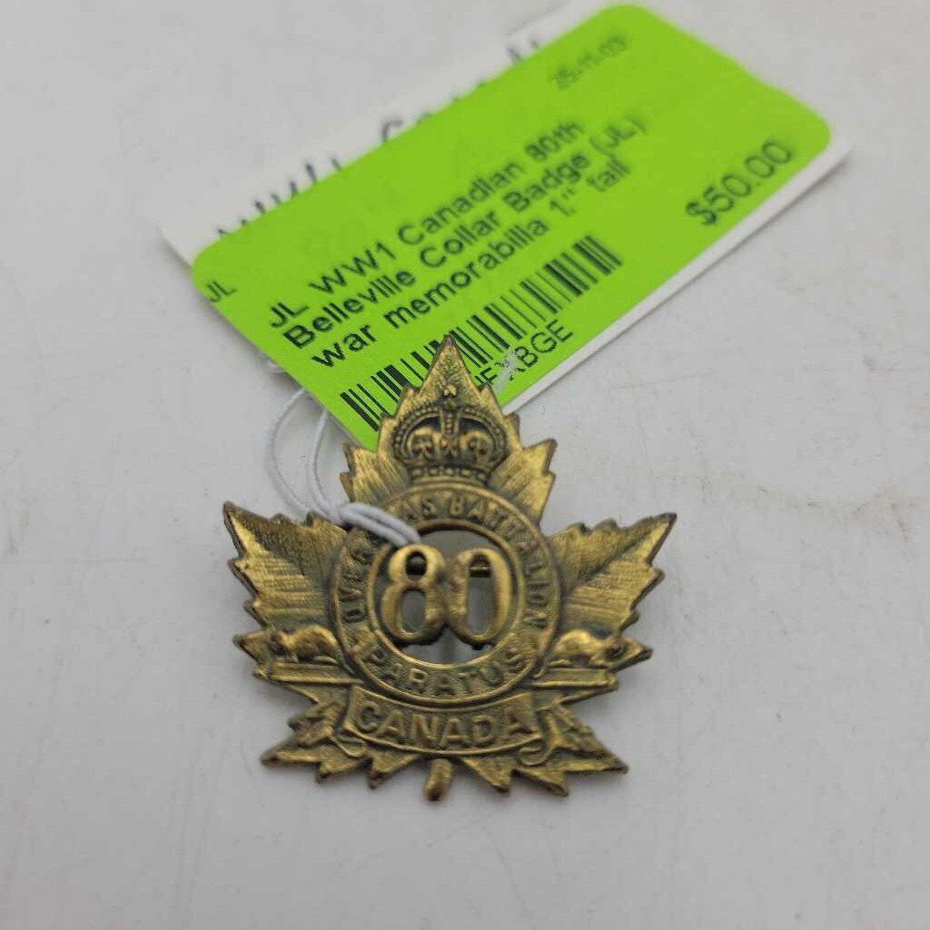 WW1 Canadian 80th Belleville Collar Badge (JL) war memorabilia