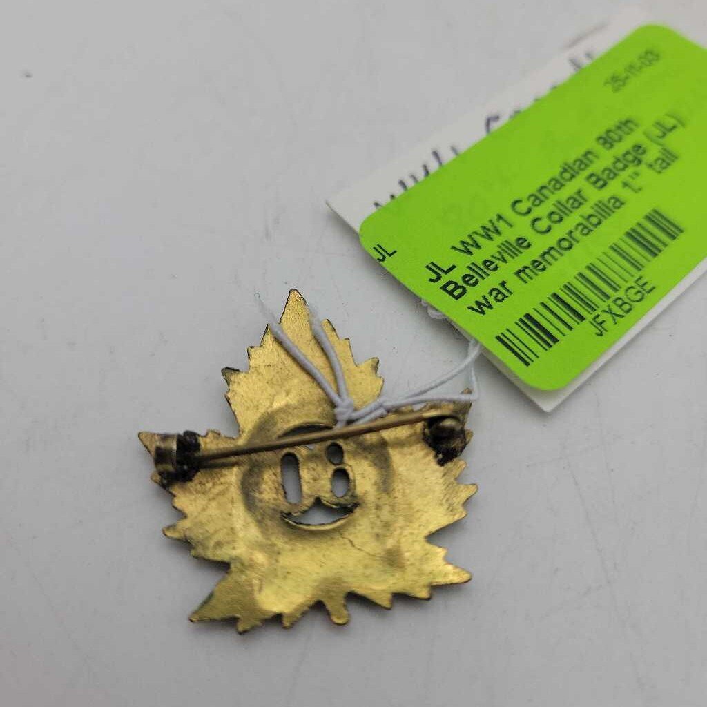 WW1 Canadian 80th Belleville Collar Badge (JL) war memorabilia