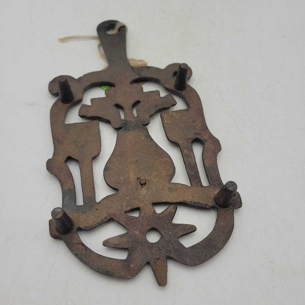 Vintage Copper-Painted Cast Iron Trivet w/ Traditional Pennsylvania Dutch Hex Symbols