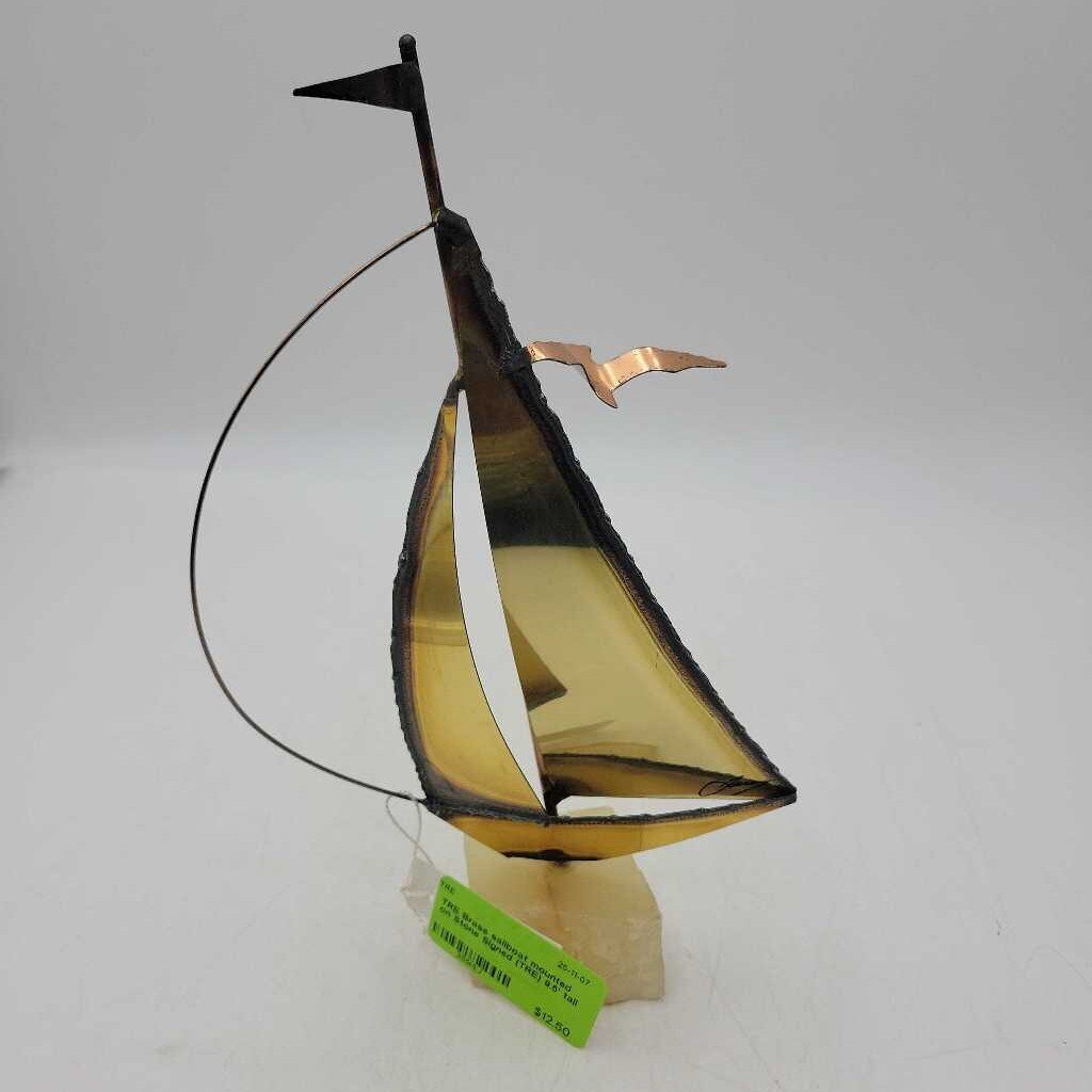 Brass sailboat mounted on Stone Signed (TRE)