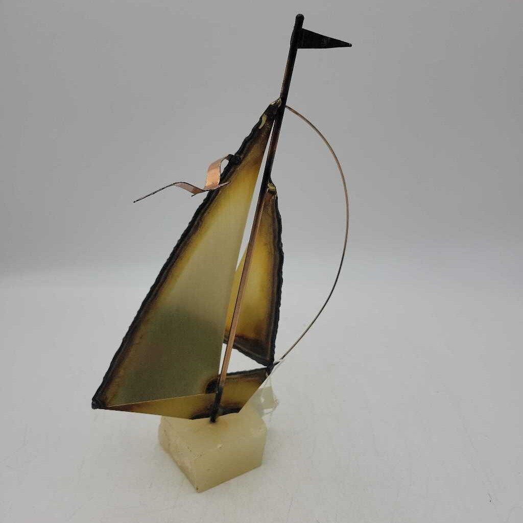 Brass sailboat mounted on Stone Signed (TRE)