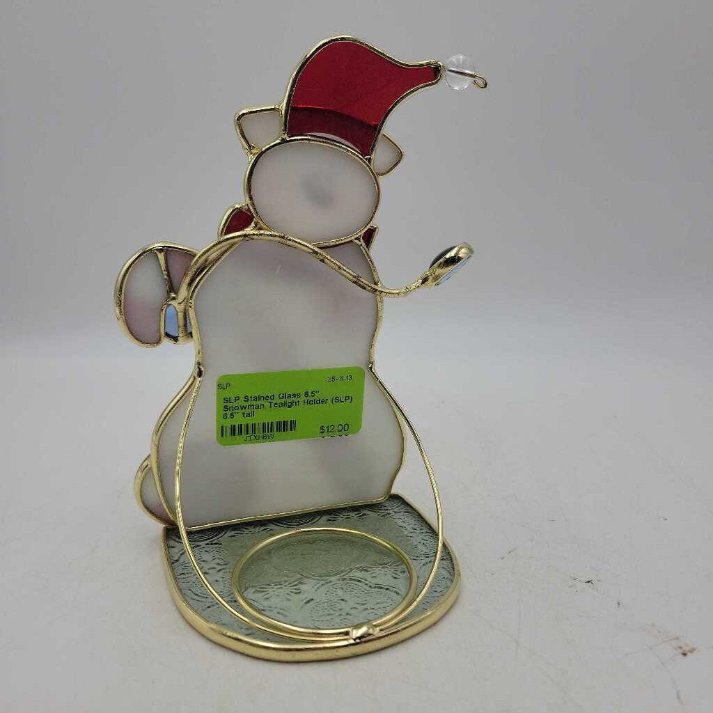 Stained Glass 6.5" Snowman Tealight Holder (SLP)