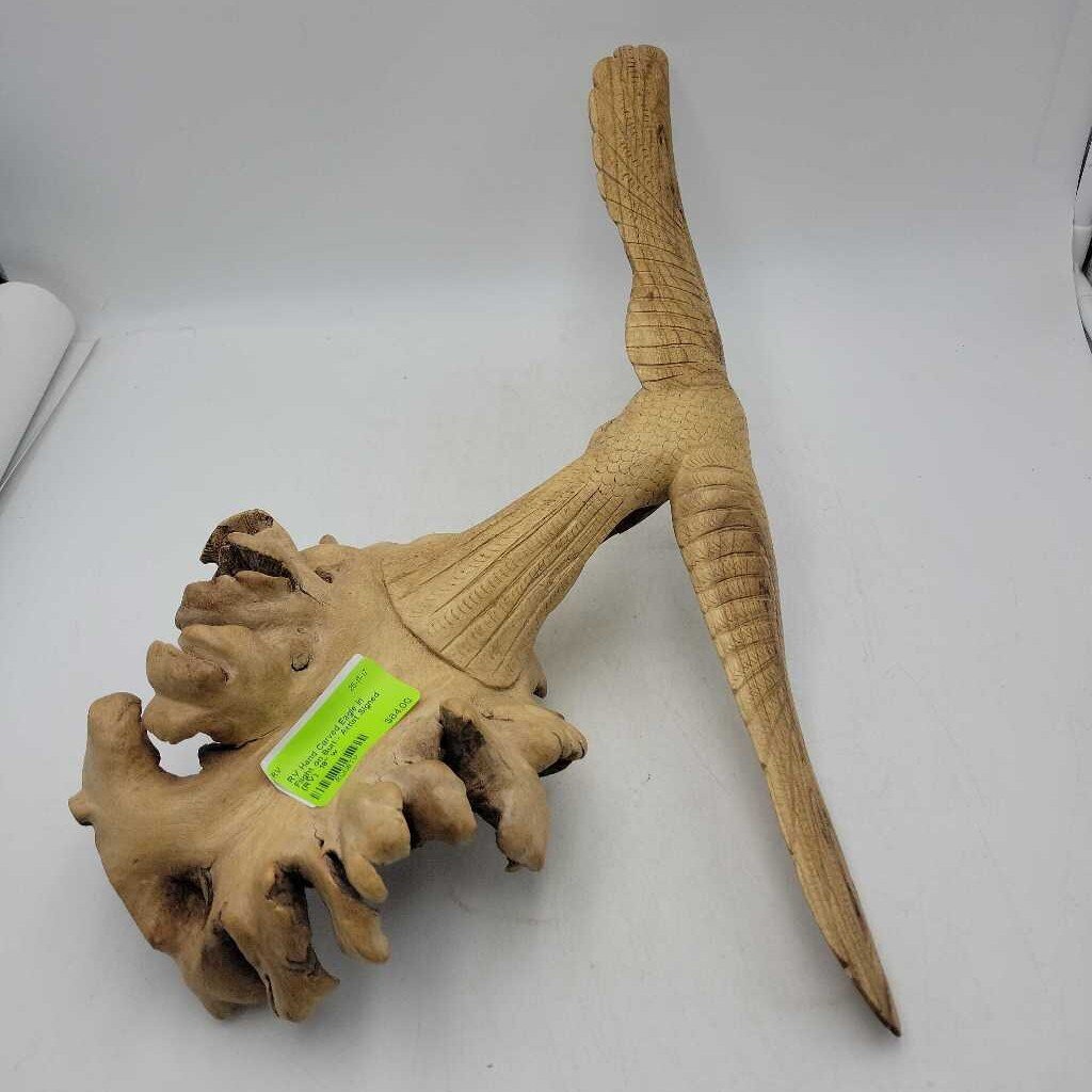 Hand Carved Eagle in Flight on Burl - Artist Signed (RV)