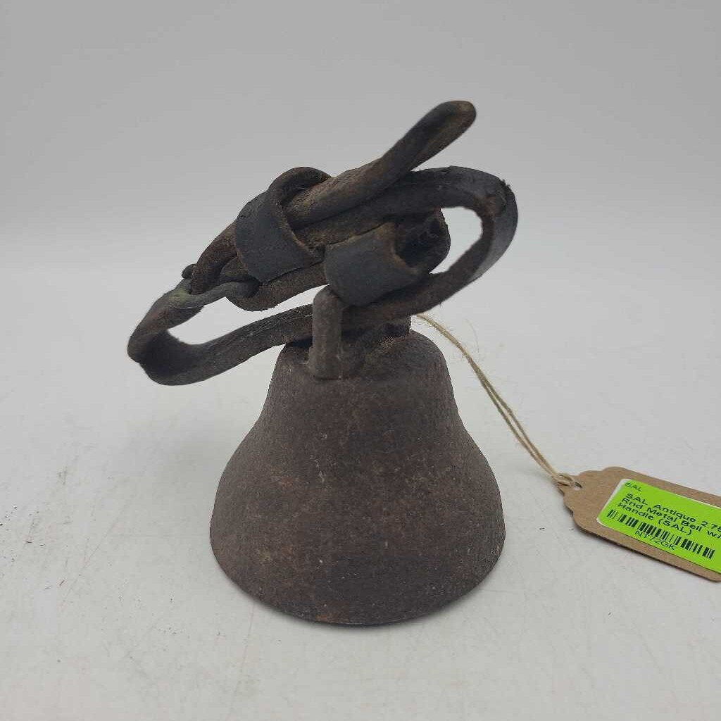 Antique 2.75"H x 2.75" Rnd Metal Bell w/ Leather Handle (SAL)