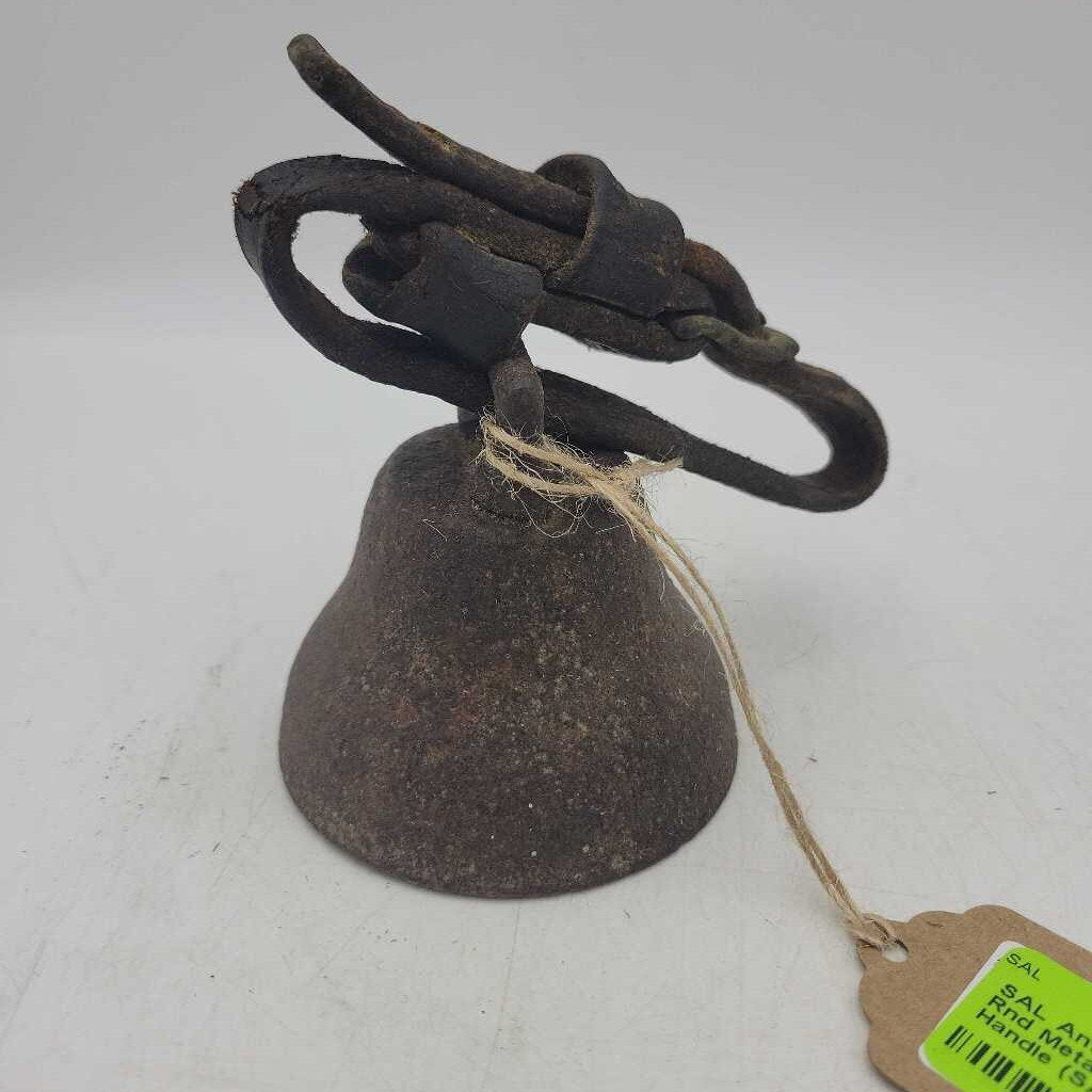 Antique 2.75"H x 2.75" Rnd Metal Bell w/ Leather Handle (SAL)