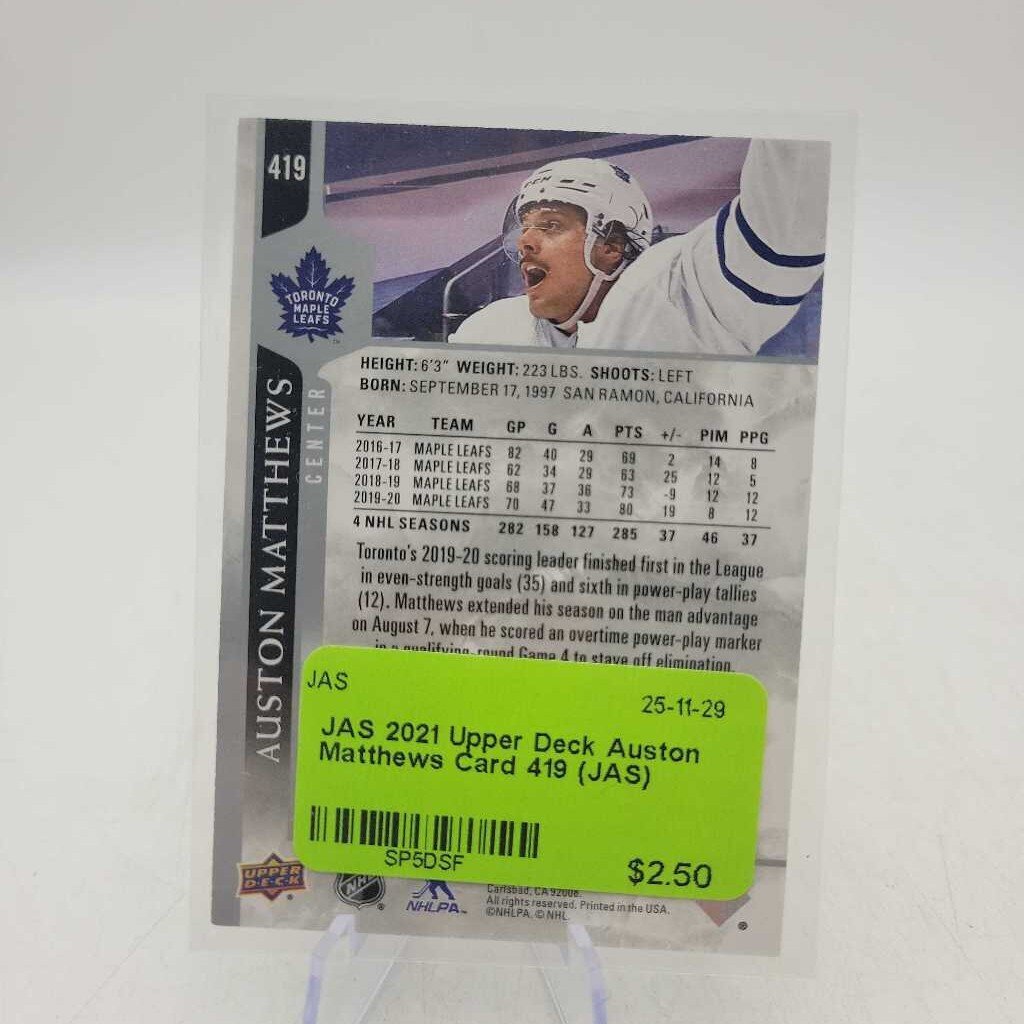 2021 Upper Deck Auston Matthews Card 419 (JAS)
