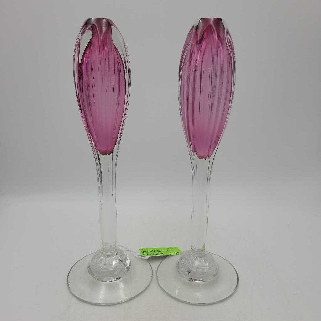 Cranberry Vases pair Signed (DEB)