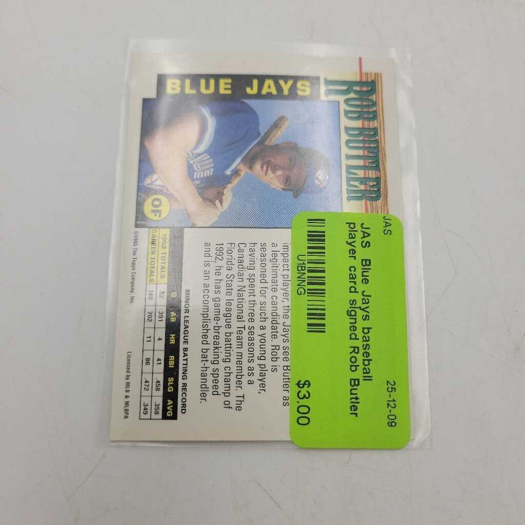 Blue Jays baseball player card signed Rob Butler