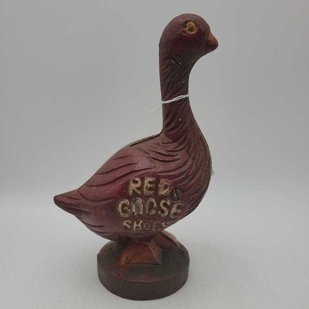 Cast Iron coin Bank Red Goose Shoes 1930's (RHA)