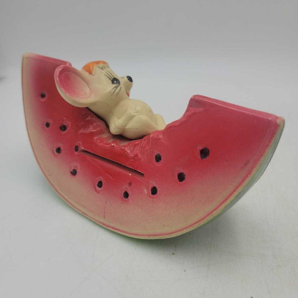 Mouse on Watermelon coin bank plastic (BS)