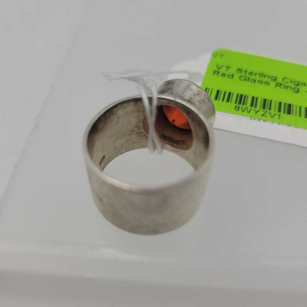 Sterling Cigar Band with Red Glass Ring - 13484 (VT)