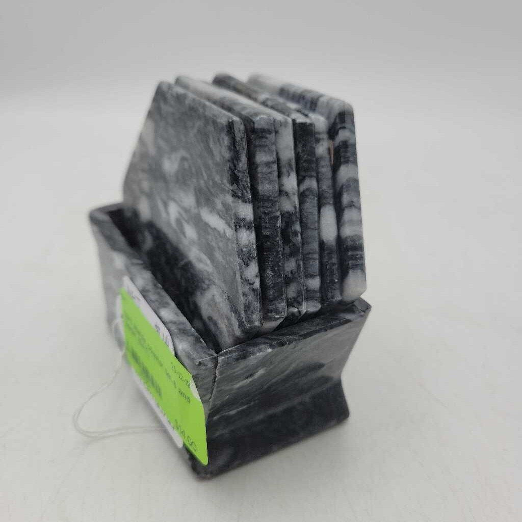 Marble coaster set 6 and holder (NAT)