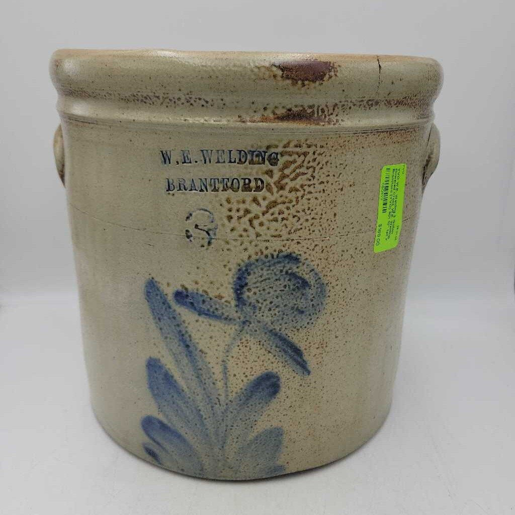W.E. Welding 3 Gallon flowered Crock W.E. Welding Brantford (YVO) 601