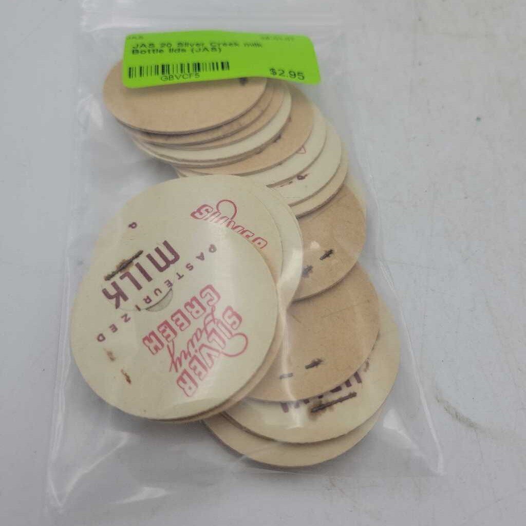 20 Silver Creek milk Bottle lids (JAS)
